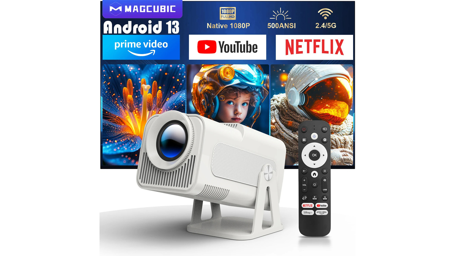 Magcubic HY320 NTV 1080p Portable Projector with Built-In Streaming Apps