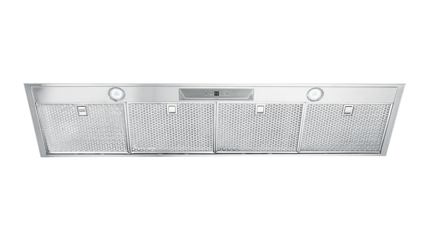 Stainless steel built‑in Schweigen 120cm Silent Undermount Rangehood with Twin External SP Motors with four mesh filters and two round lights