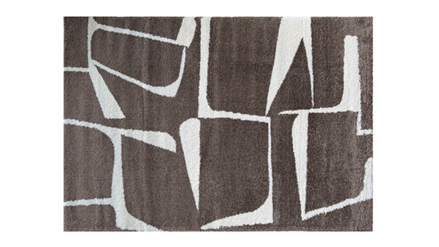 Full view of the rug showing an abstract sketch-style pattern in chocolate brown with irregular white lines