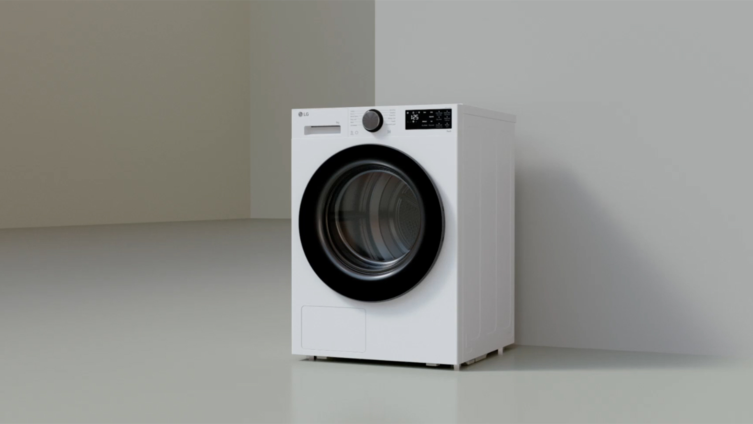 LG front-load machines in a modern minimalist studio setting