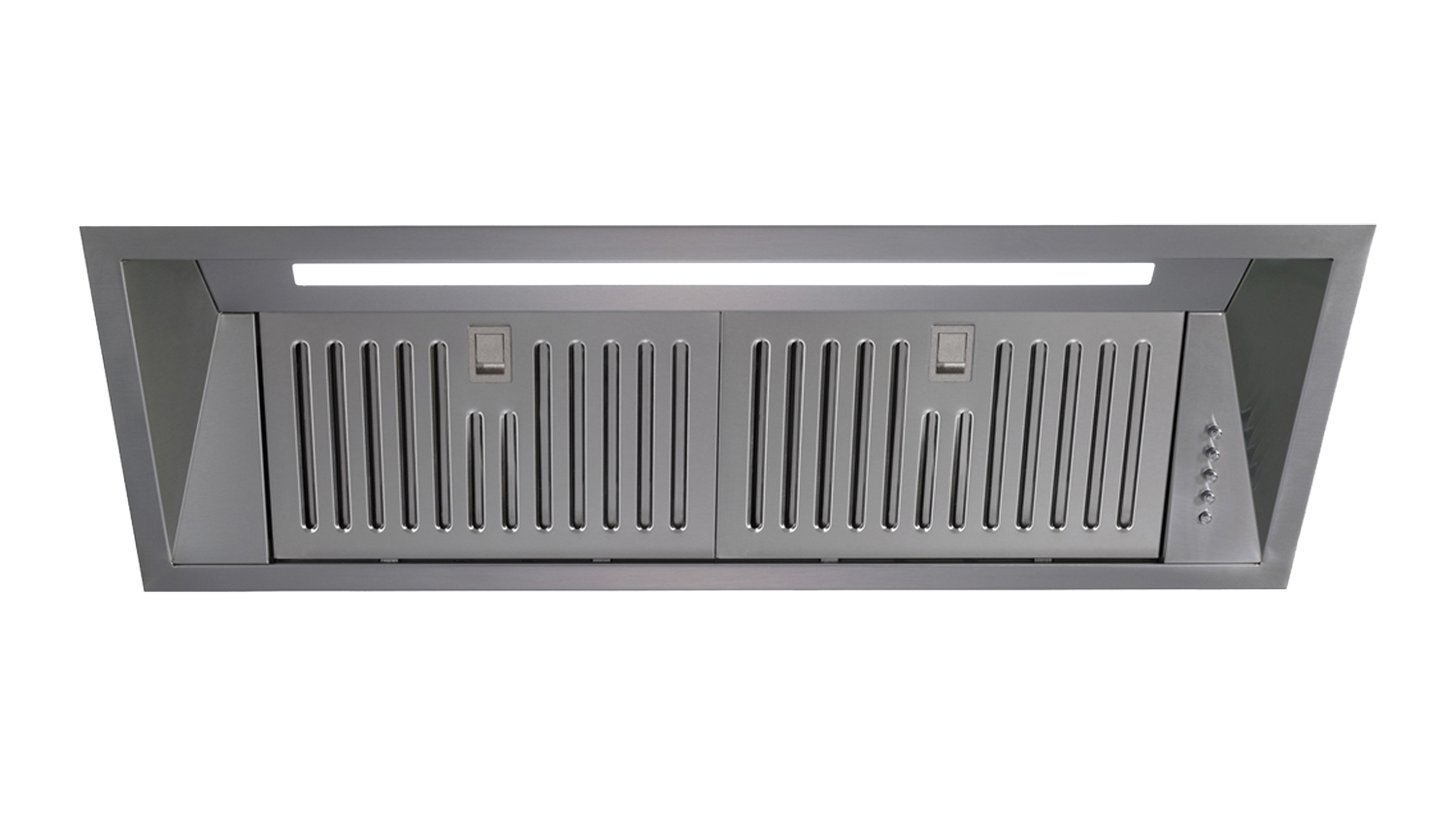 Schweigen 90cm stainless steel undermount rangehood with LED strip light, dual filters and integrated push button controls