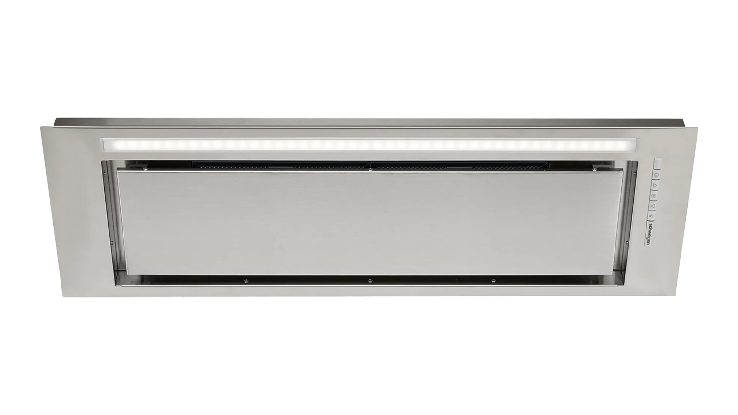 Schweigen 90cm stainless steel undermount rangehood with LED strip lighting, sleek panel design and integrated controls