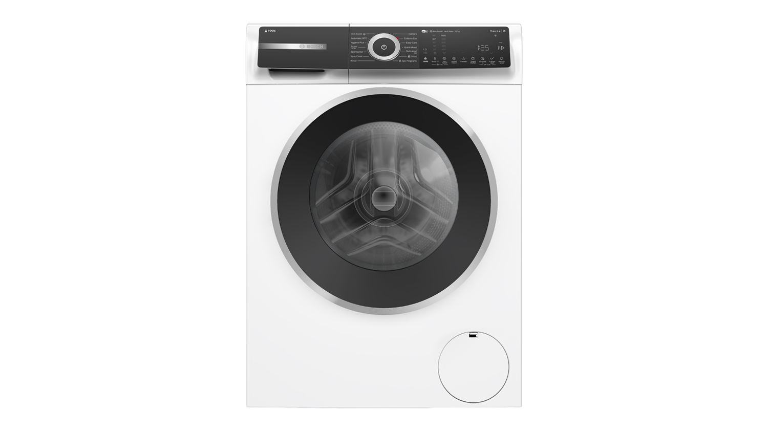 A front view of the Bosch Series 8 10kg Front Loader Washing Machine
