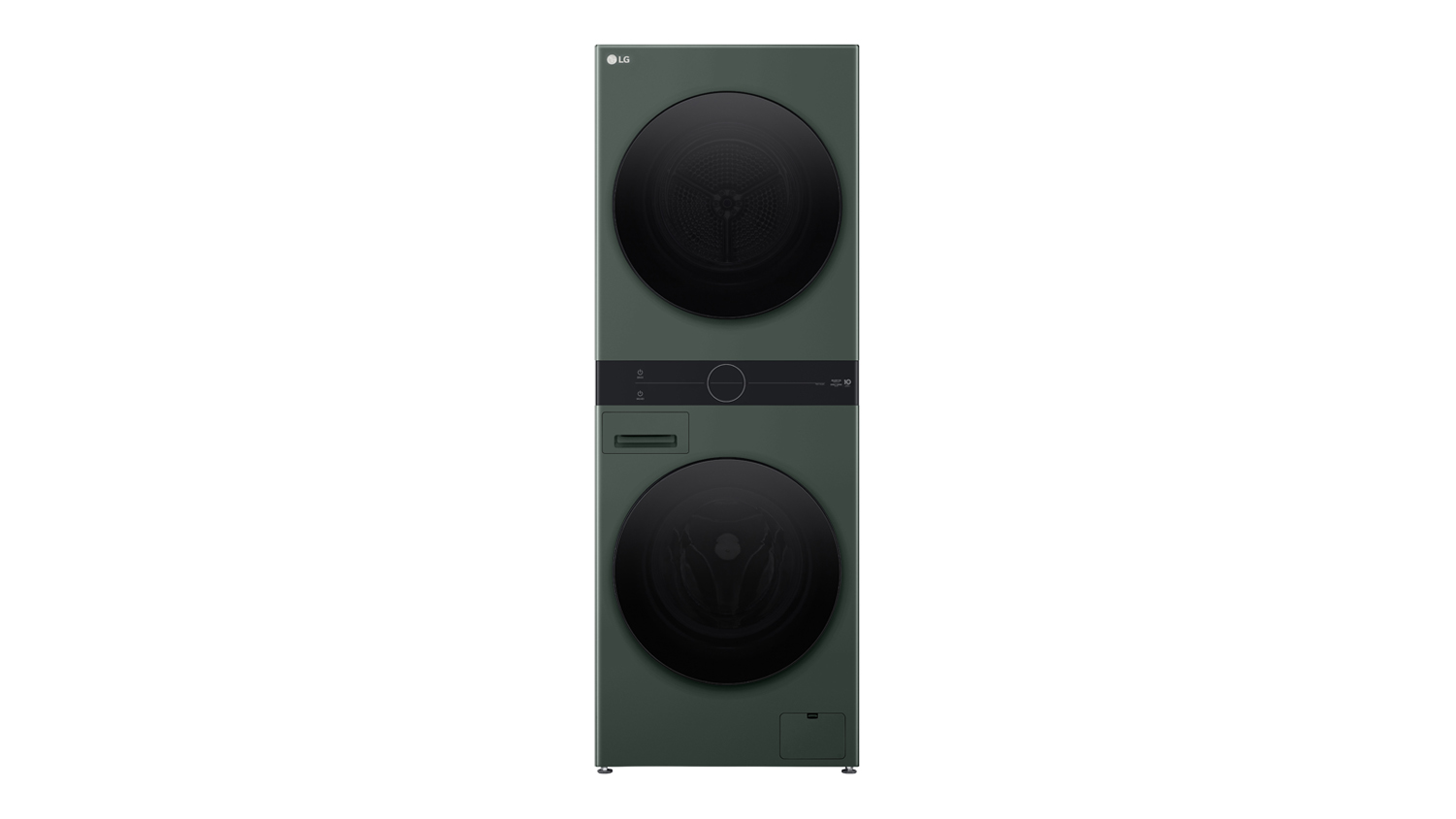 An LG WashTower 12kg + 10kg Stacked Smart Washing Machine & Dryer in a sleek green colour