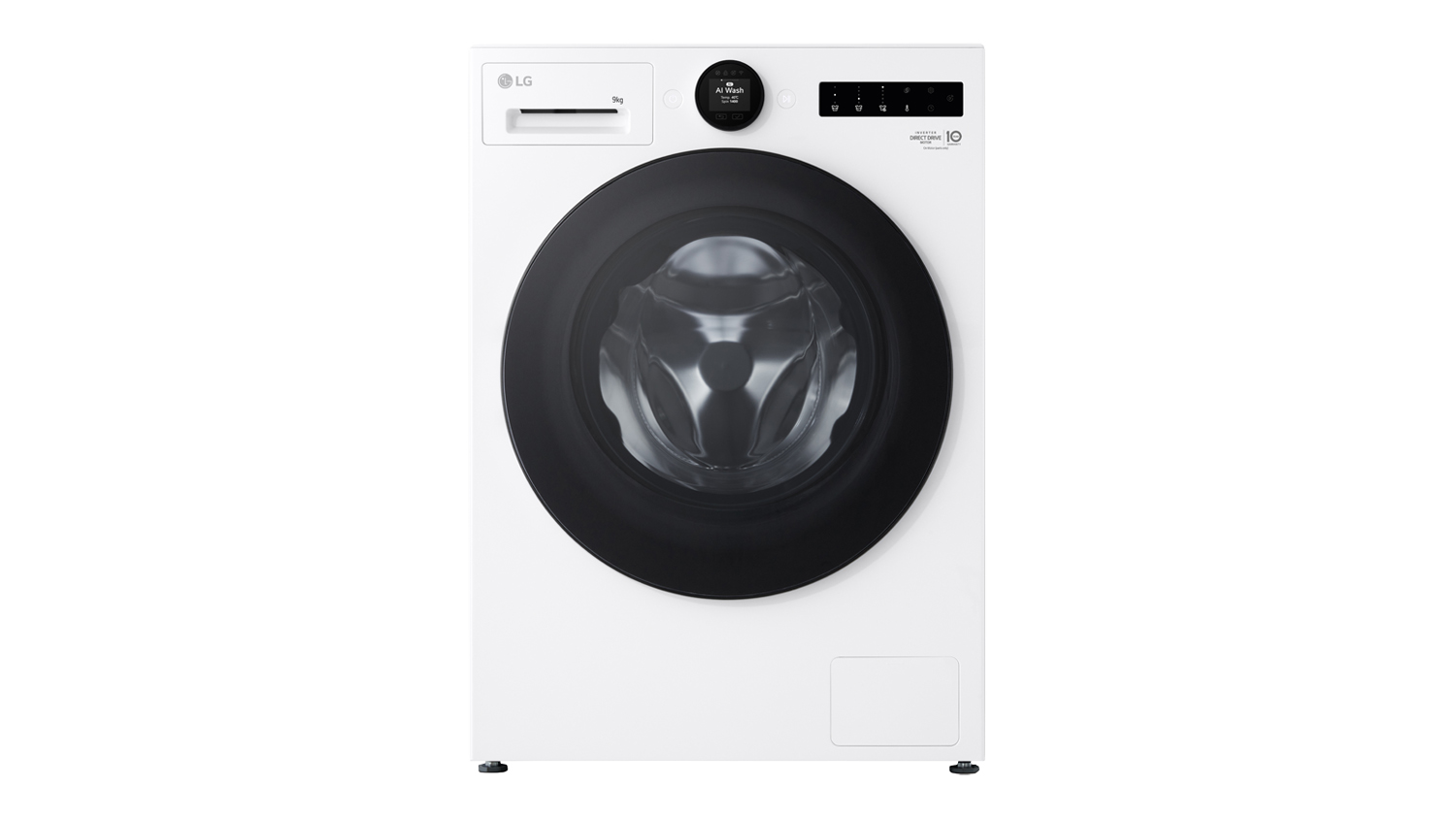 An LG Series 9 9kg Front Loader Washing Machine in a sleek white colour