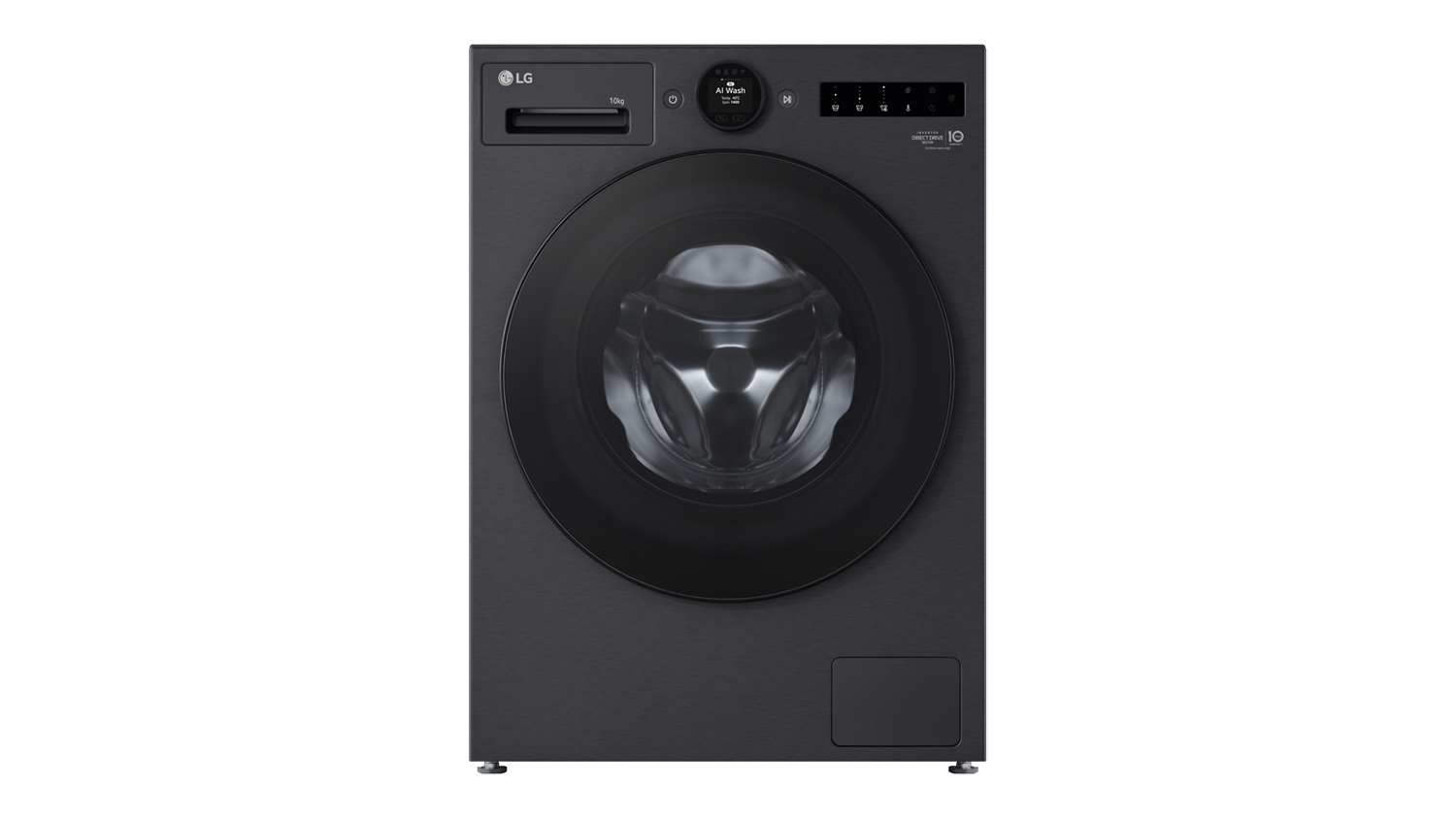 An LG Series 9 10kg Front Loader Washing Machine in a sleek matte black colour