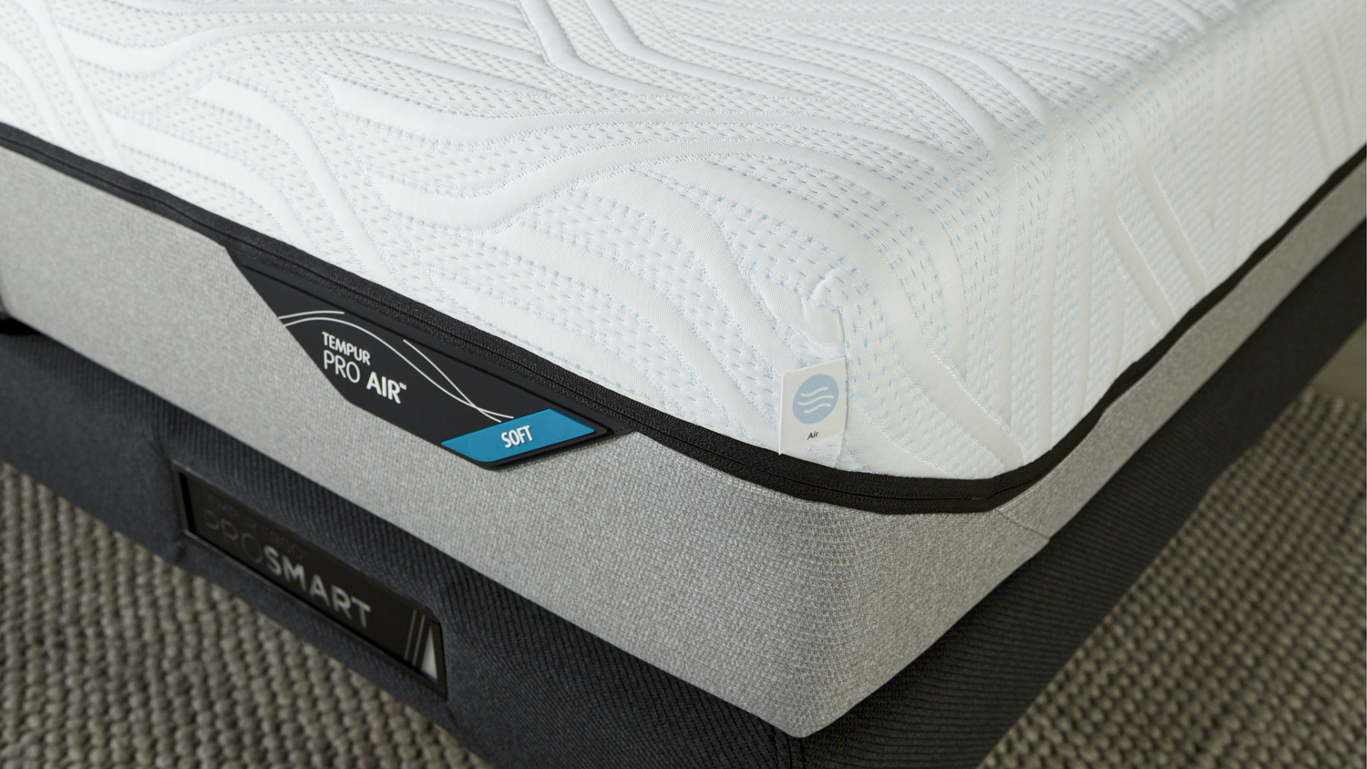 High-angle corner shot of a Tempur mattress