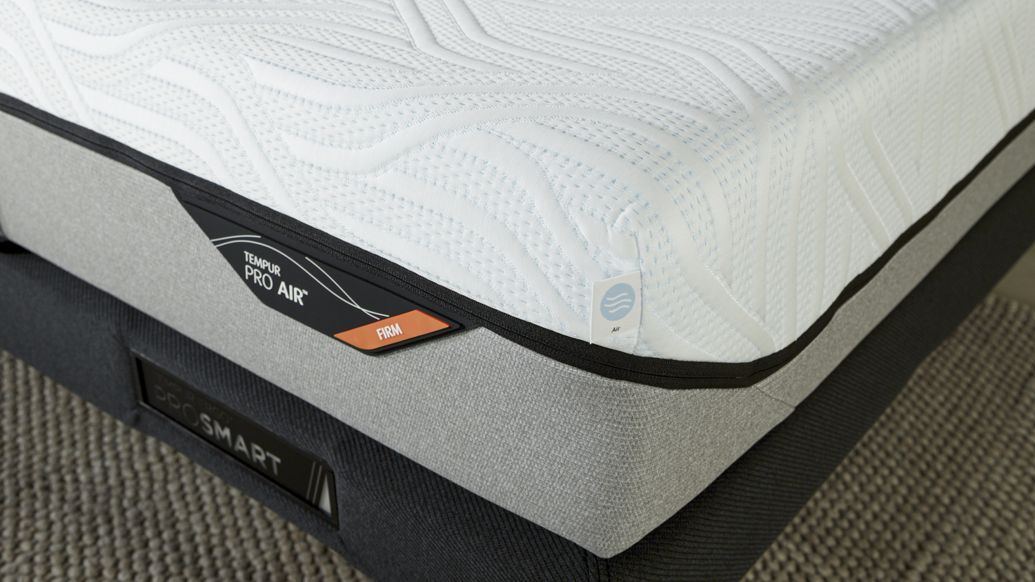 High-angle corner shot of a Tempur mattress