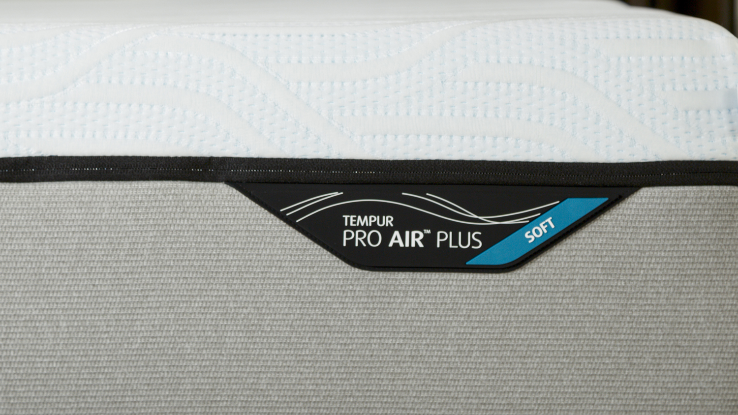 Product tag on a Tempur Pro Air Plus Mattress, emphasising the brand and model name