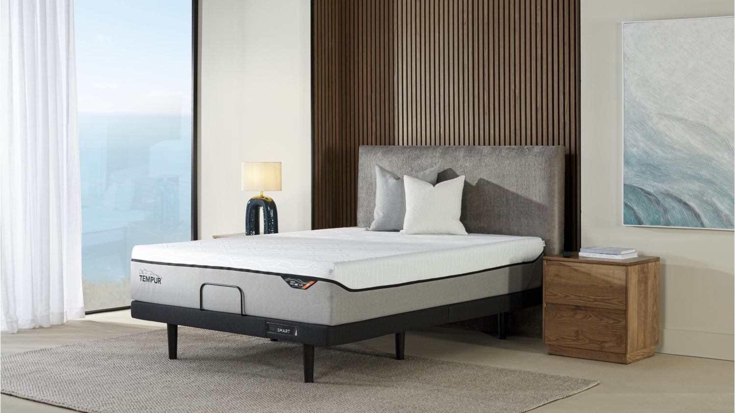 A view of the Pro Air Luxe Firm Extra Long Single Mattress by Tempur in a modern bedroom