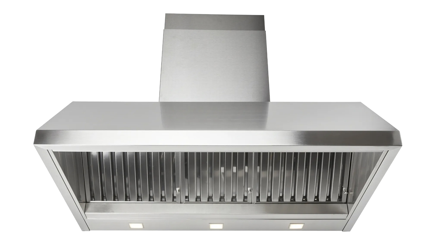 Front view of the Schweigen 120cm BBQ Alfresco Non-Silent Wall-Mounted Rangehood with metal filters and built-in lights