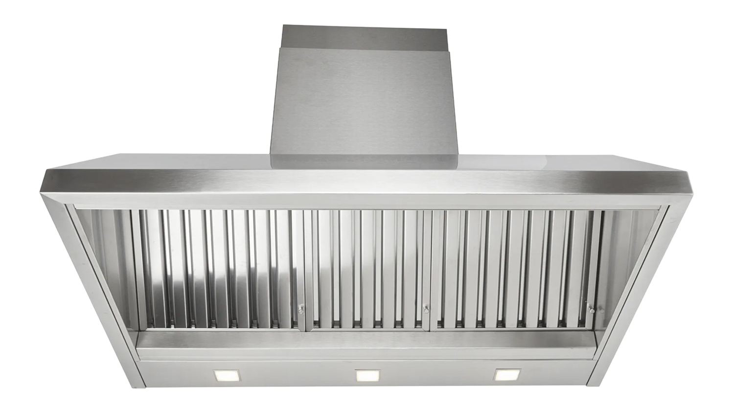 Front view of the Schweigen 120cm BBQ Alfresco Non-Silent Wall-Mounted Rangehood with metal filters and built-in lights