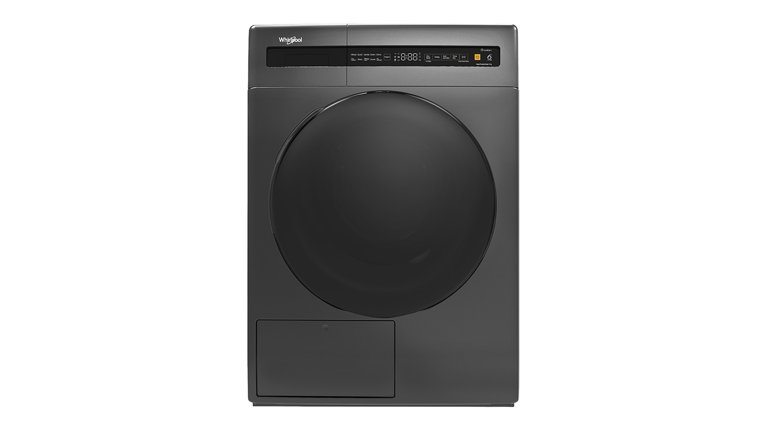 Whirlpool SaniCare Series 8kg Heat Pump Dryer in a sleek dark grey colour