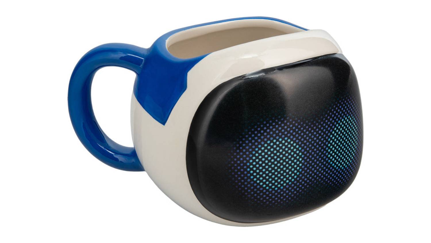Astro Bot head-shaped mug shown at a slight angle