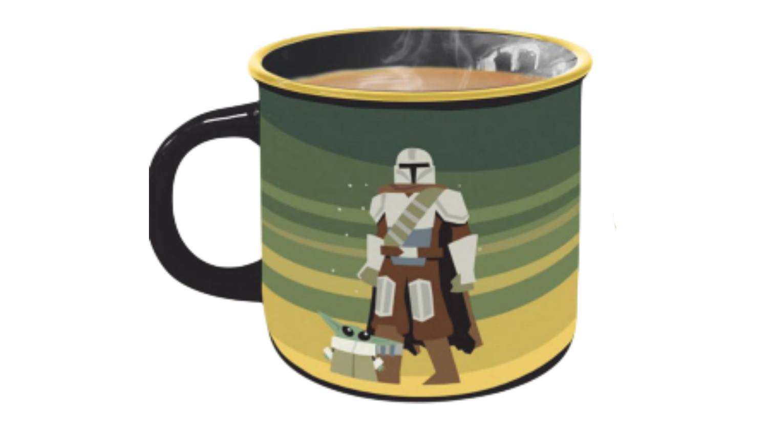 Heat-changing mug featuring The Mandalorian and Grogu on a green gradient background