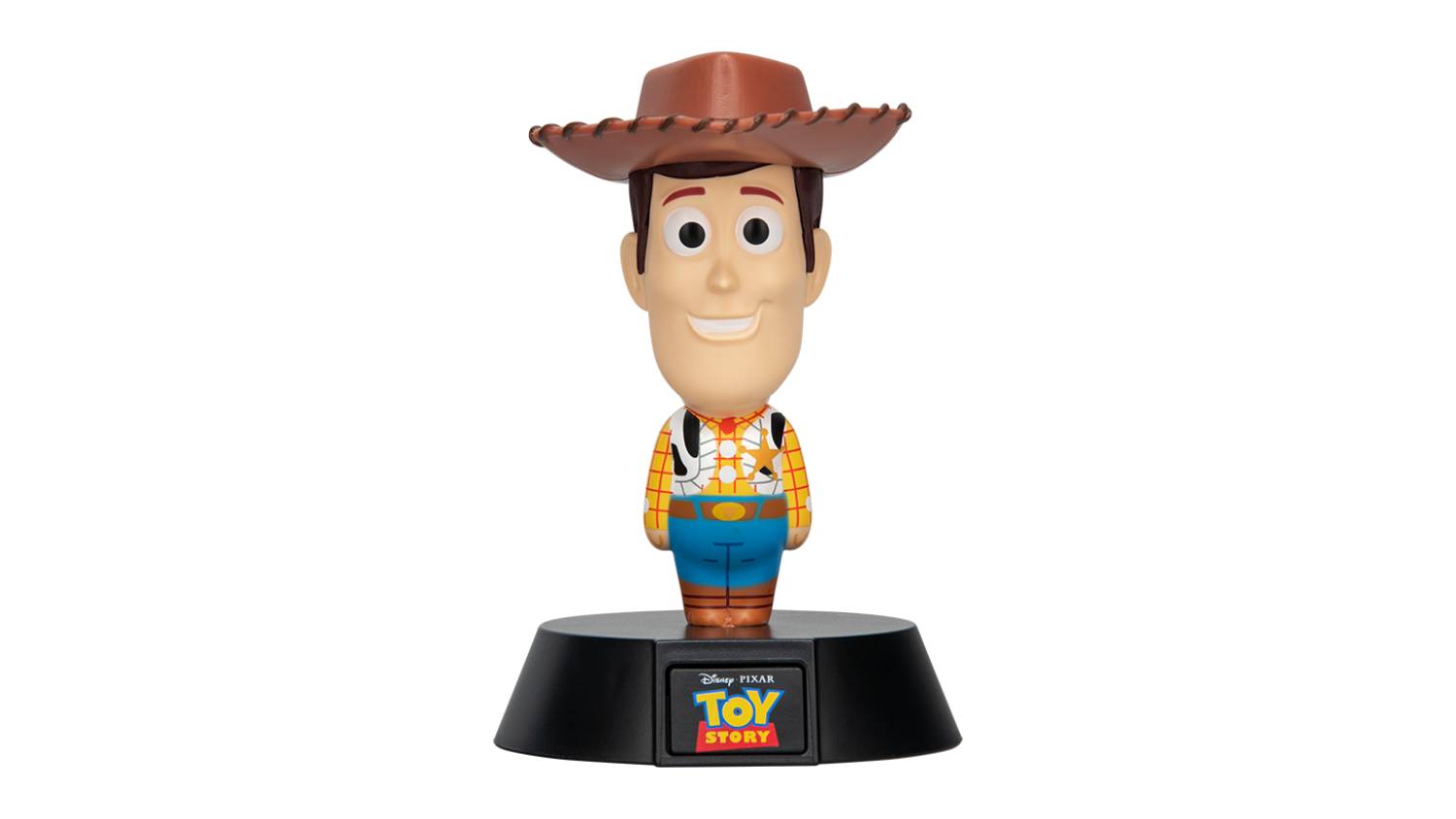 Woody Icon Light unlit, shown front-facing on a black base with the Disney Pixar Toy Story logo