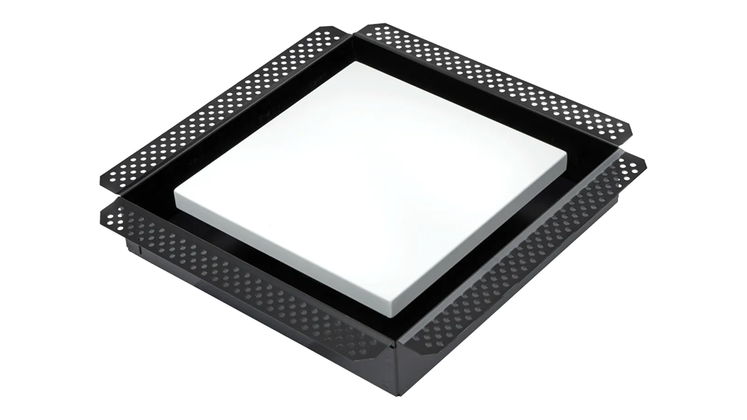 Angled view of the Schweigen Silent Multi-Purpose Exhaust Fan with square integrated diffuser