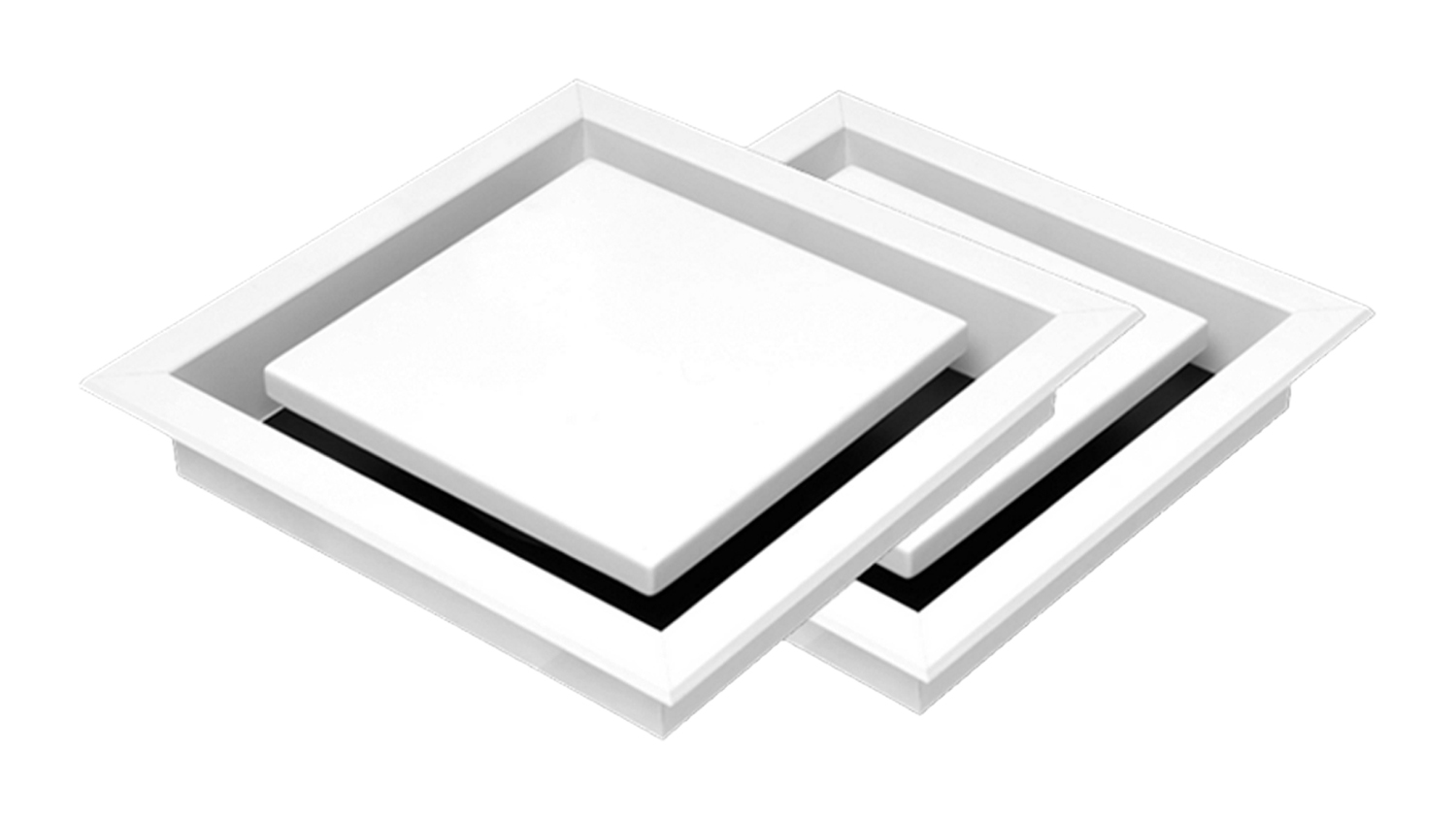 Angled view of a white, square Schweigen Silent Multi-Purpose Exhaust Fan Bundle