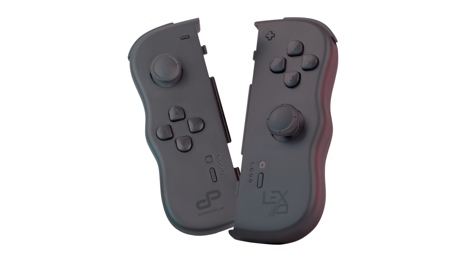 Black PowerPlay Switch Twinpad controllers for Nintendo Switch, featuring left and right pads with analog sticks and buttons