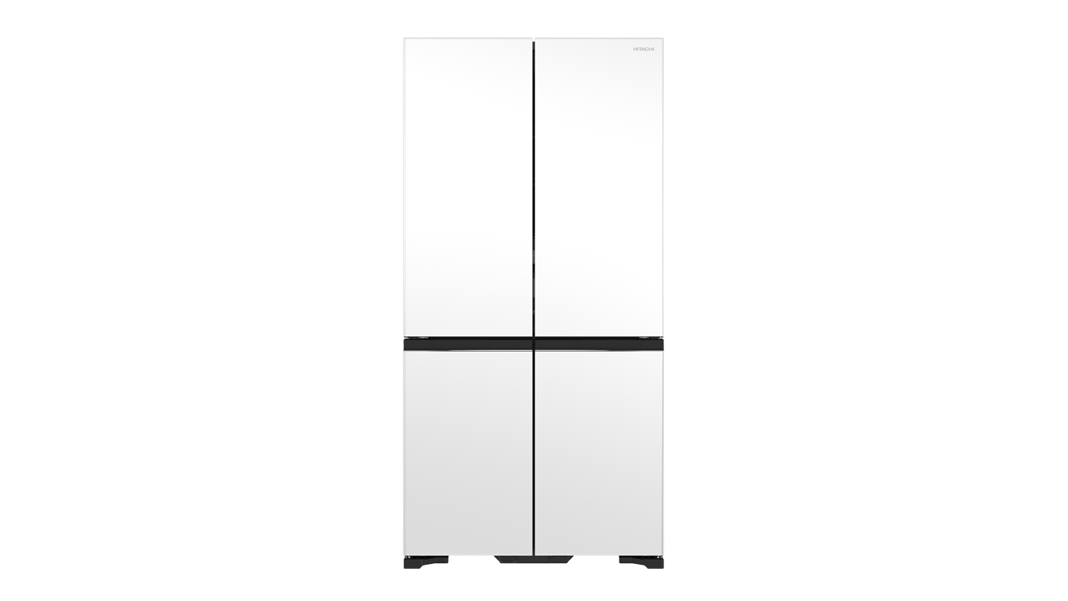 Hitachi 638L Quad Door Fridge Freezer in a matte white glass design