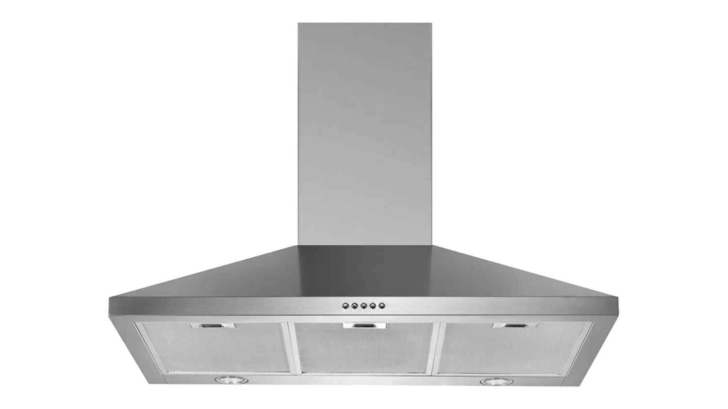 Schweigen 90cm Non-Silent Wall Mounted Rangehood with chimney, three mesh filters, two LED lights, and control buttons