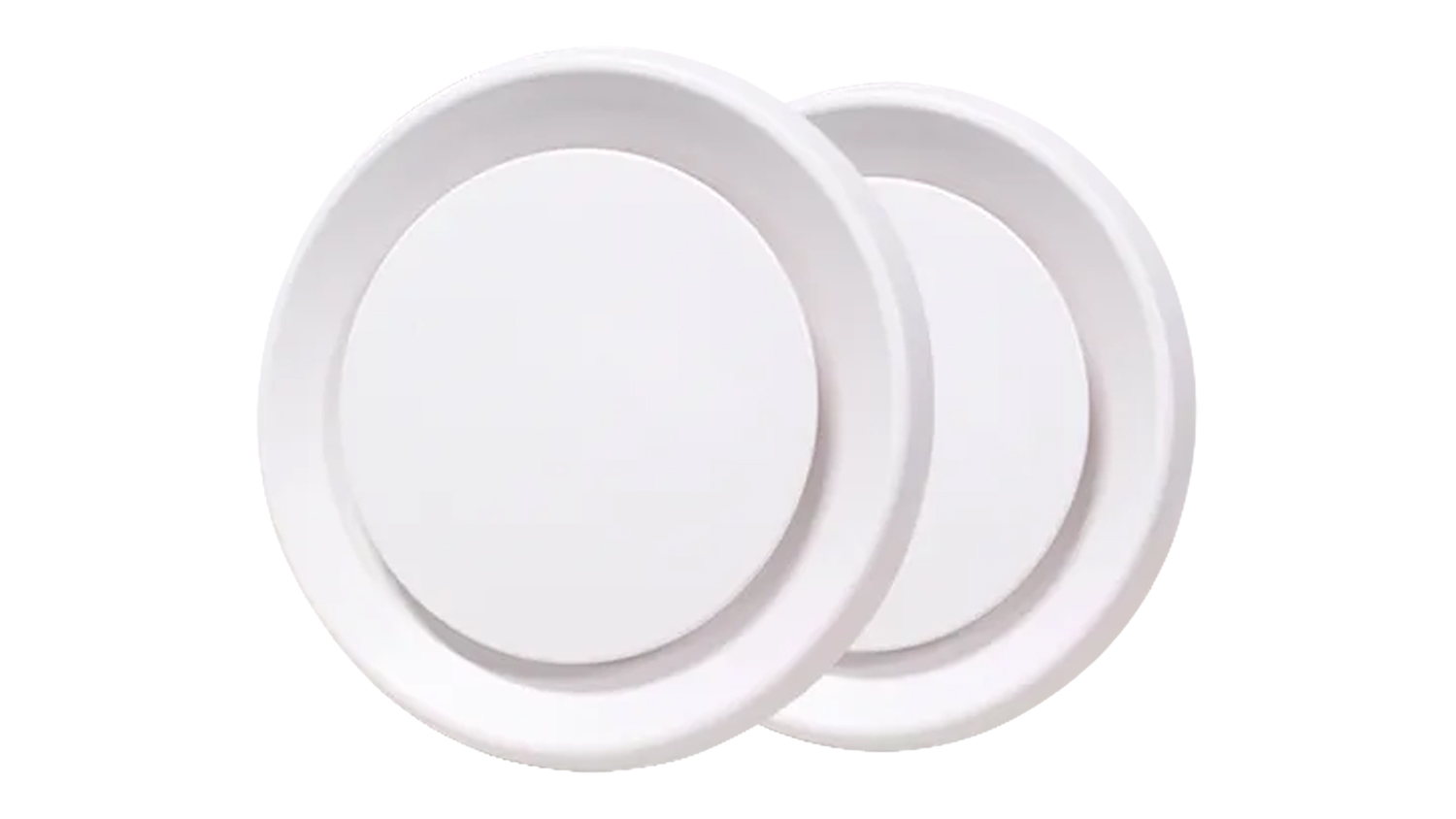 Two overlapping white circular Schweigen ceiling vent covers