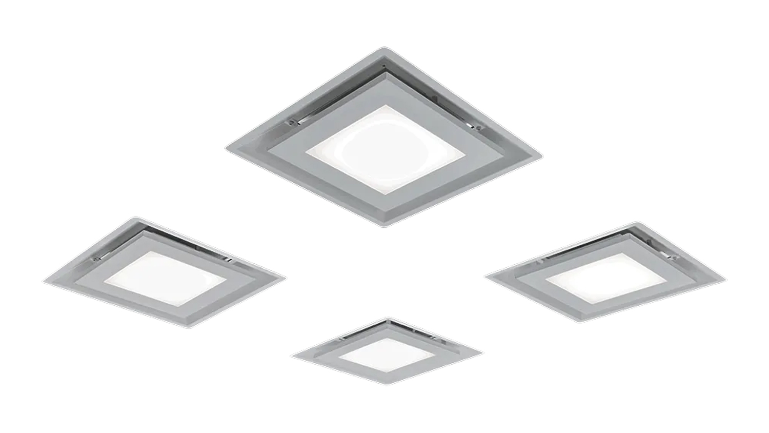Four-module Schweigen Paradigma ceiling cassette rangehood system in stainless steel, evenly spaced square panel design