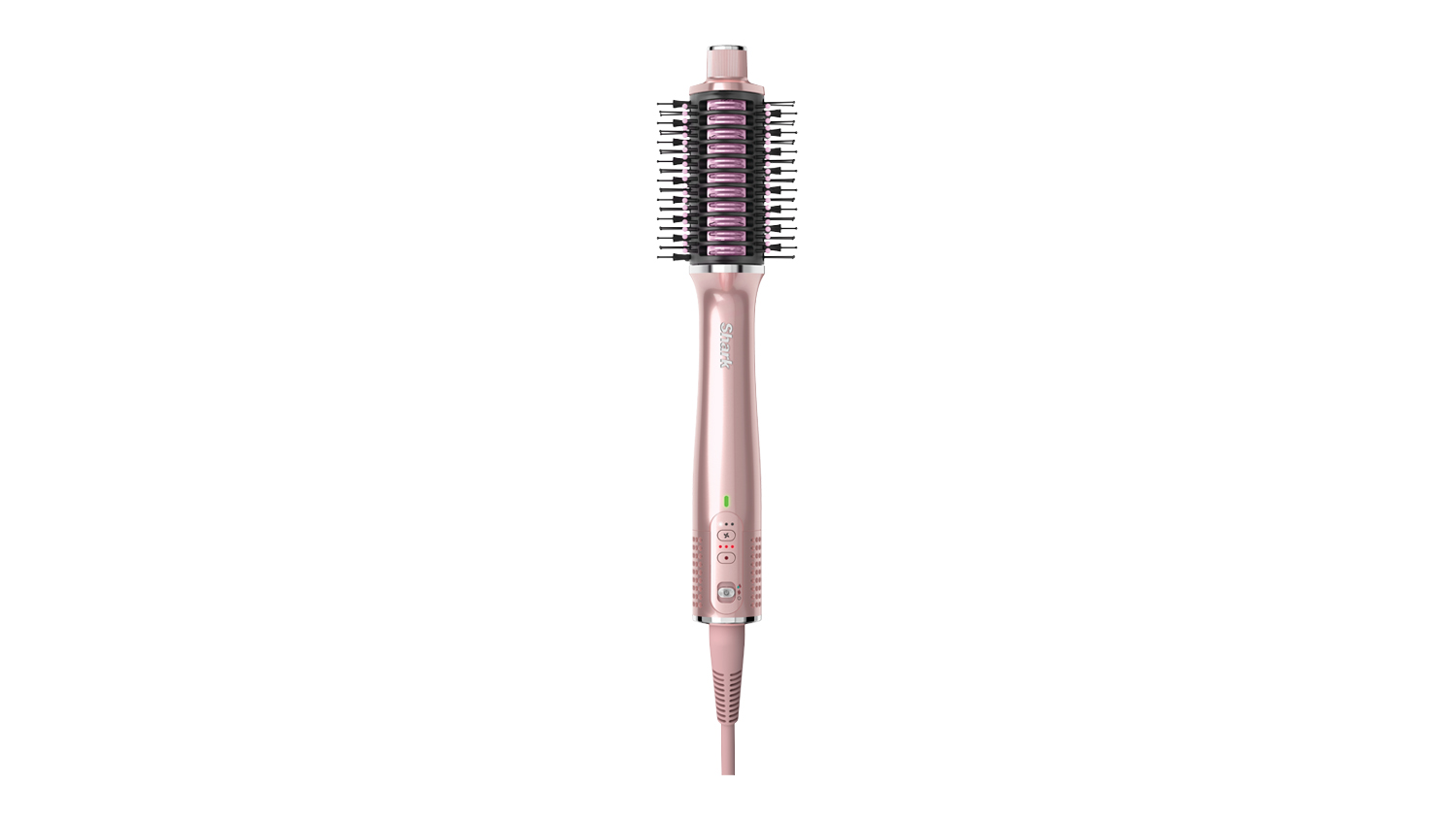 Full front view of the Shark Glossi styling brush in peony pink, showing the cylindrical brush barrel