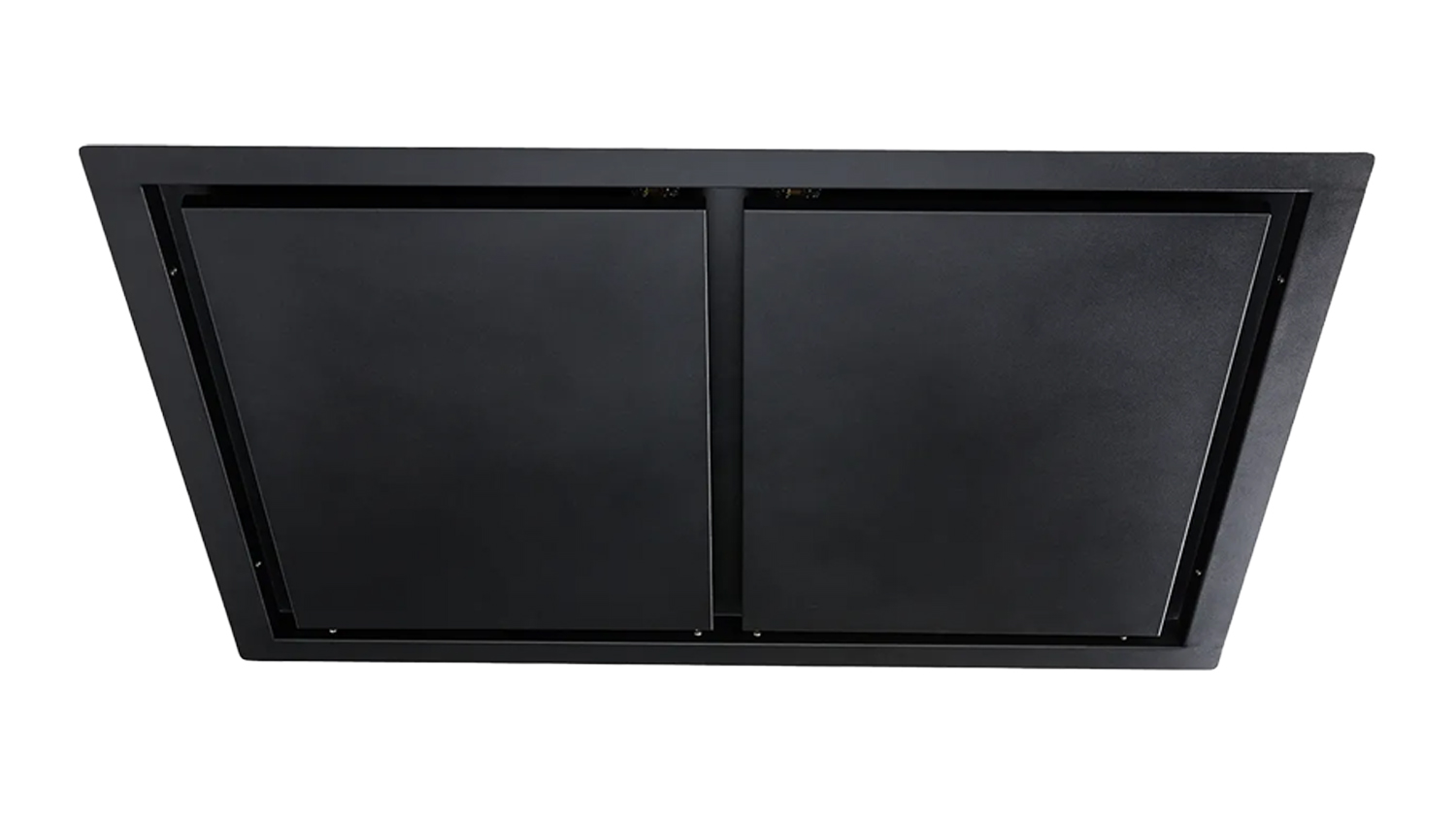 Front view of the Schweigen 100cm Silent Ceiling Cassette Rangehood with a recessed frame and two square panels