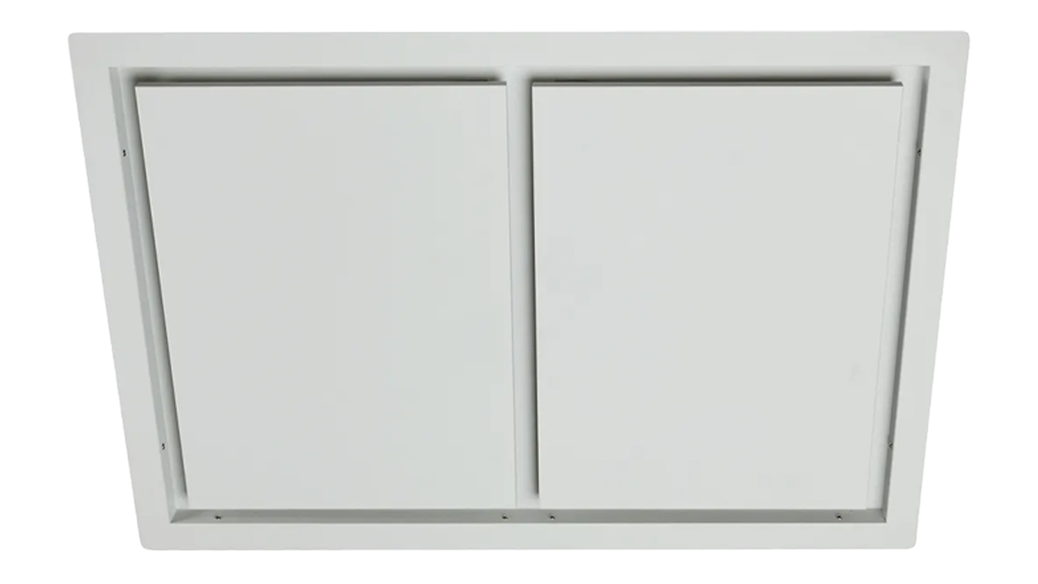 Front view of the Schweigen 100cm Silent Ceiling Cassette Rangehood in white steel colour