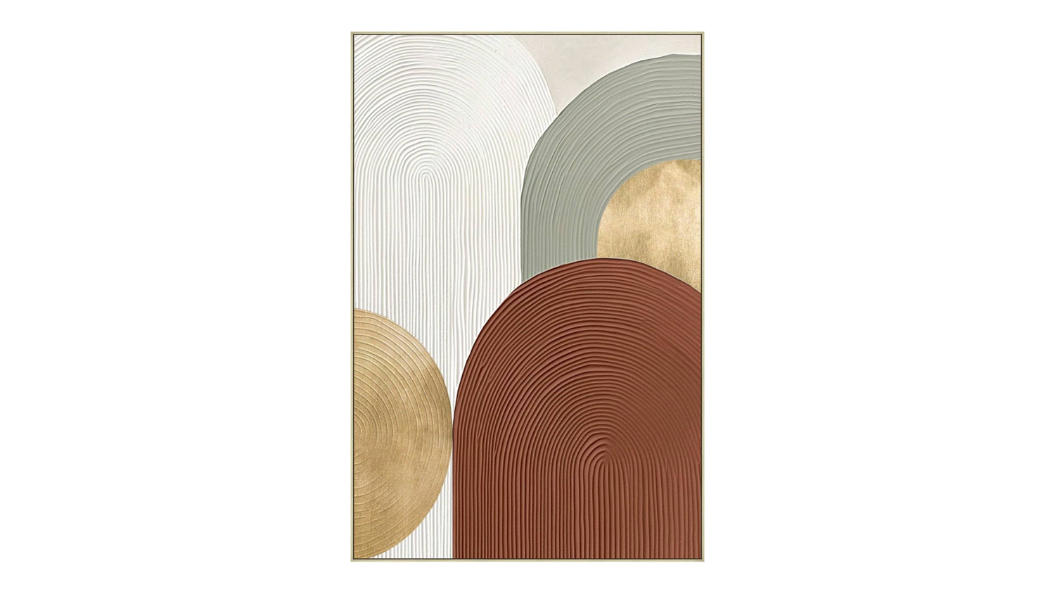 Textured B framed canvas art with abstract arches in white, sage green, terracotta, and gold