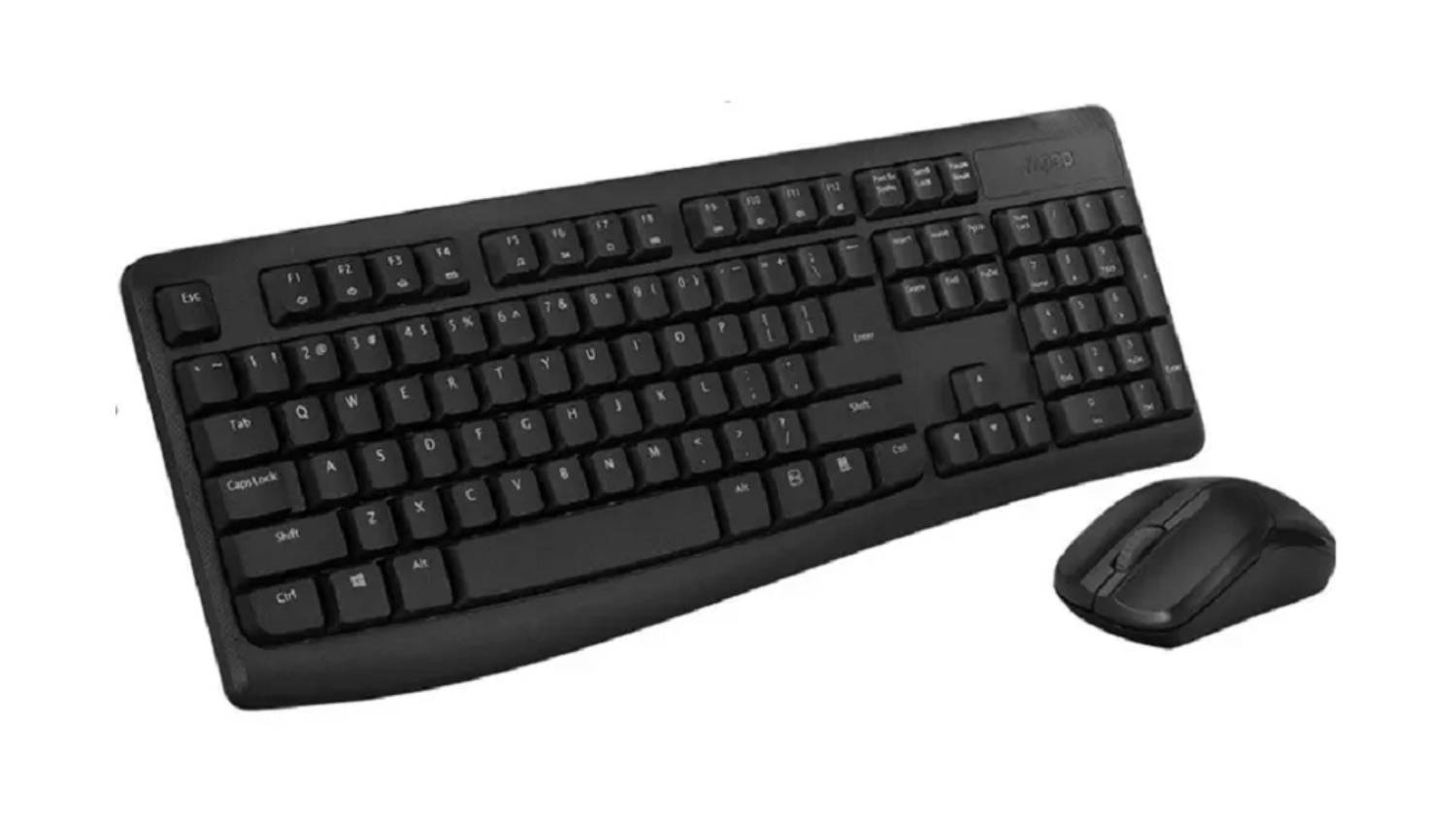 Black Rapoo X1800PRO wireless keyboard and mouse combo displayed at an angled top view