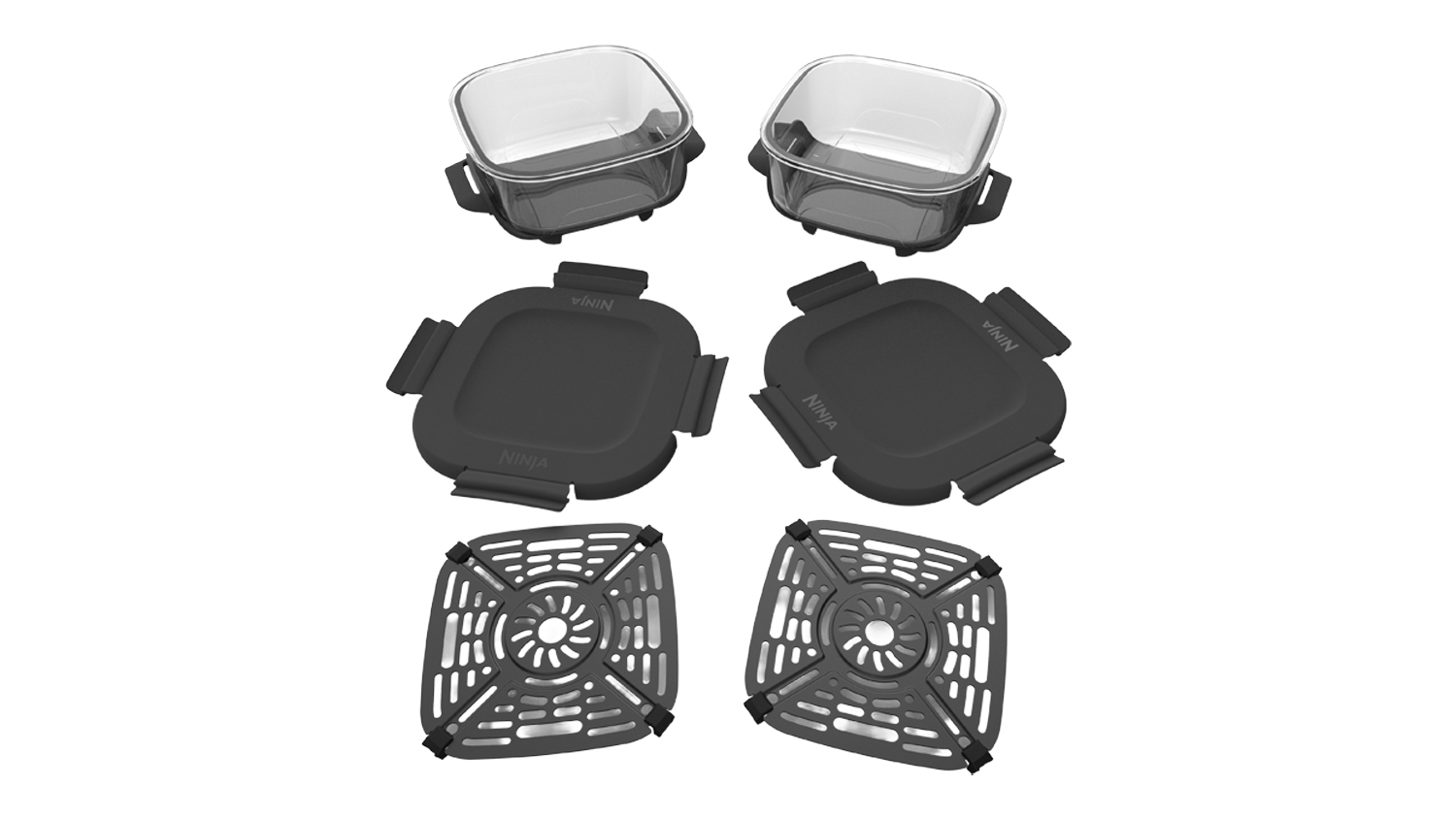 Two sets of clear Ninja Crispi 1.4L CleanCrisp Glass Container Pack