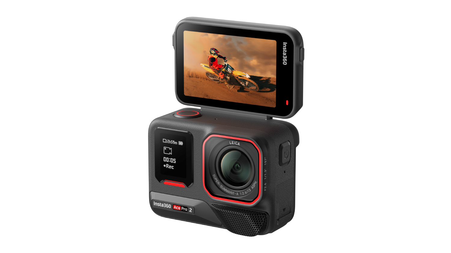 A left-facing angled front view of the Insta360 Ace Pro 2 8K Action Camera