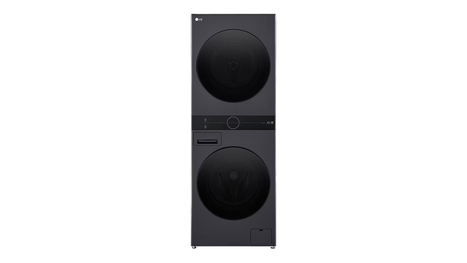 LG WashTower 12kg + 10kg Stacked Smart Washing Machine & Dryer in a sleek black colour