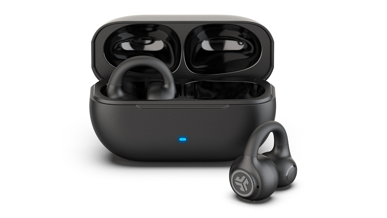 JLab Flex True Wireless Open-Ear Headphones in a sleek black colour