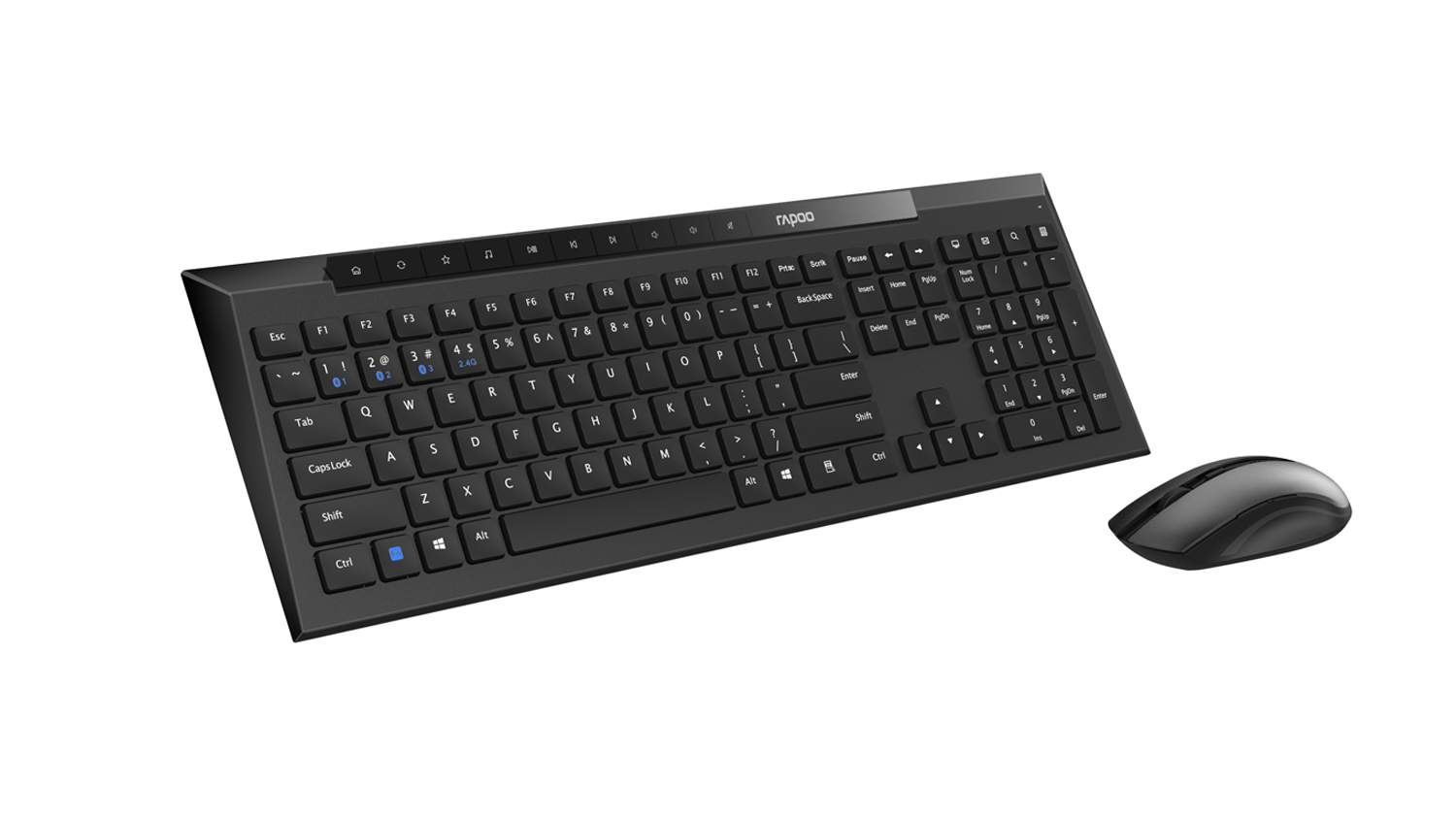 Rapoo 8210M wireless keyboard and mouse set shown at an angled top view