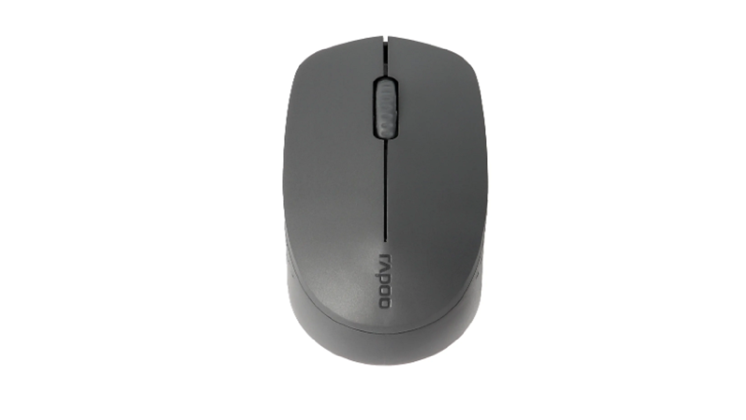 Top-down view of a grey Rapoo M100 wireless silent mouse