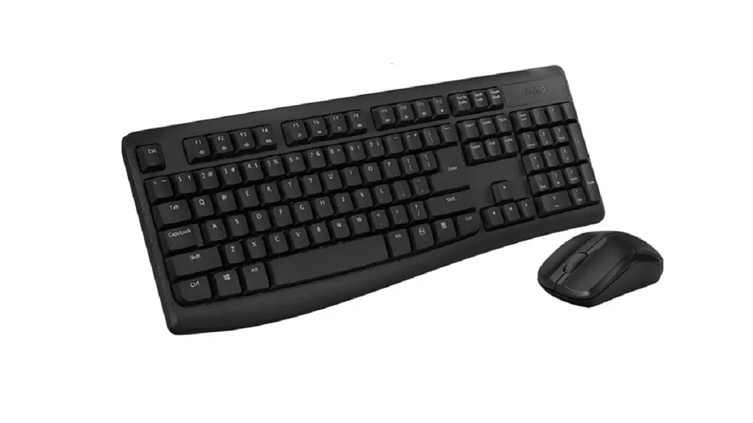 Black Rapoo X1800PRO wireless keyboard and mouse combo displayed at an angled top view