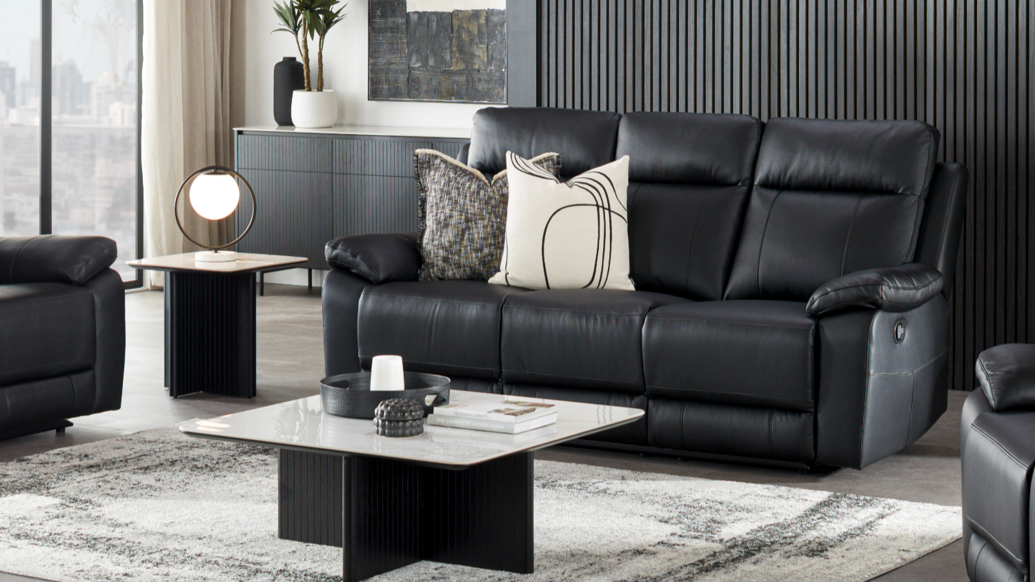 Nomad 3 Seater Leather Recliner Sofa in a luxury minimalist interior