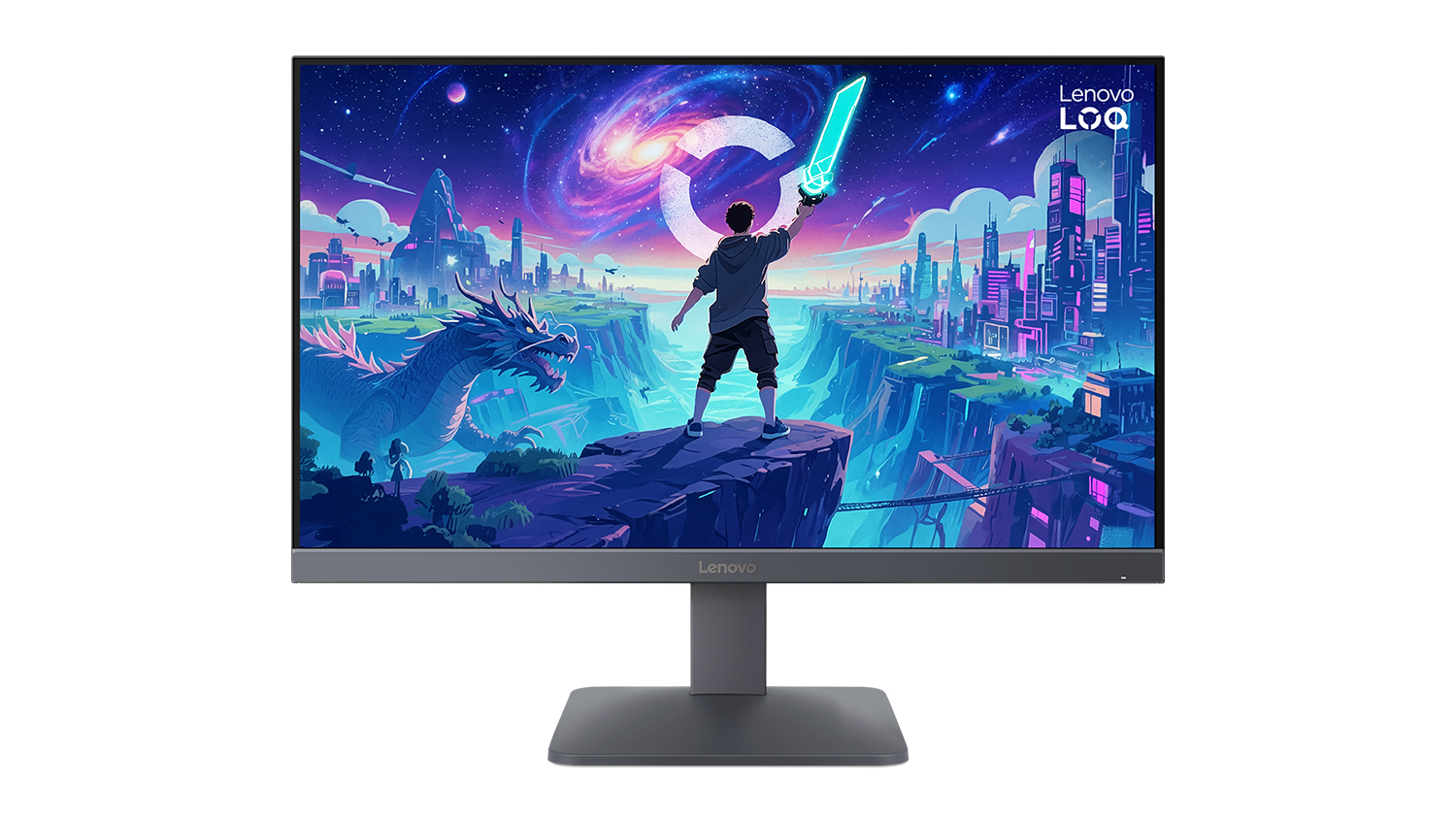 A Lenovo LOQ 23.8" FHD Gaming Monitor in a sleek Luna Grey colour