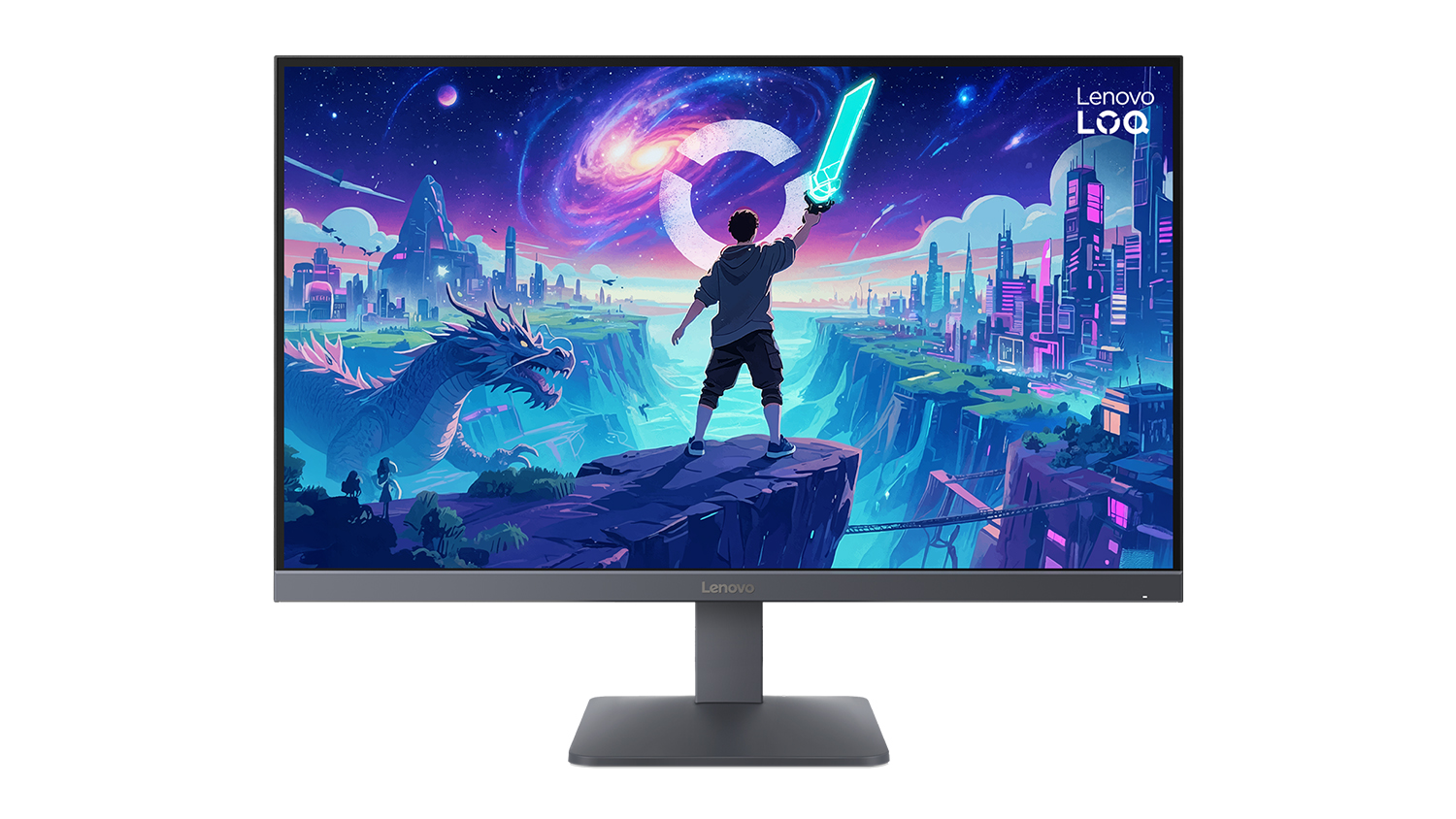A Lenovo LOQ 27" FHD Gaming Monitor in a sleek Luna Grey colour