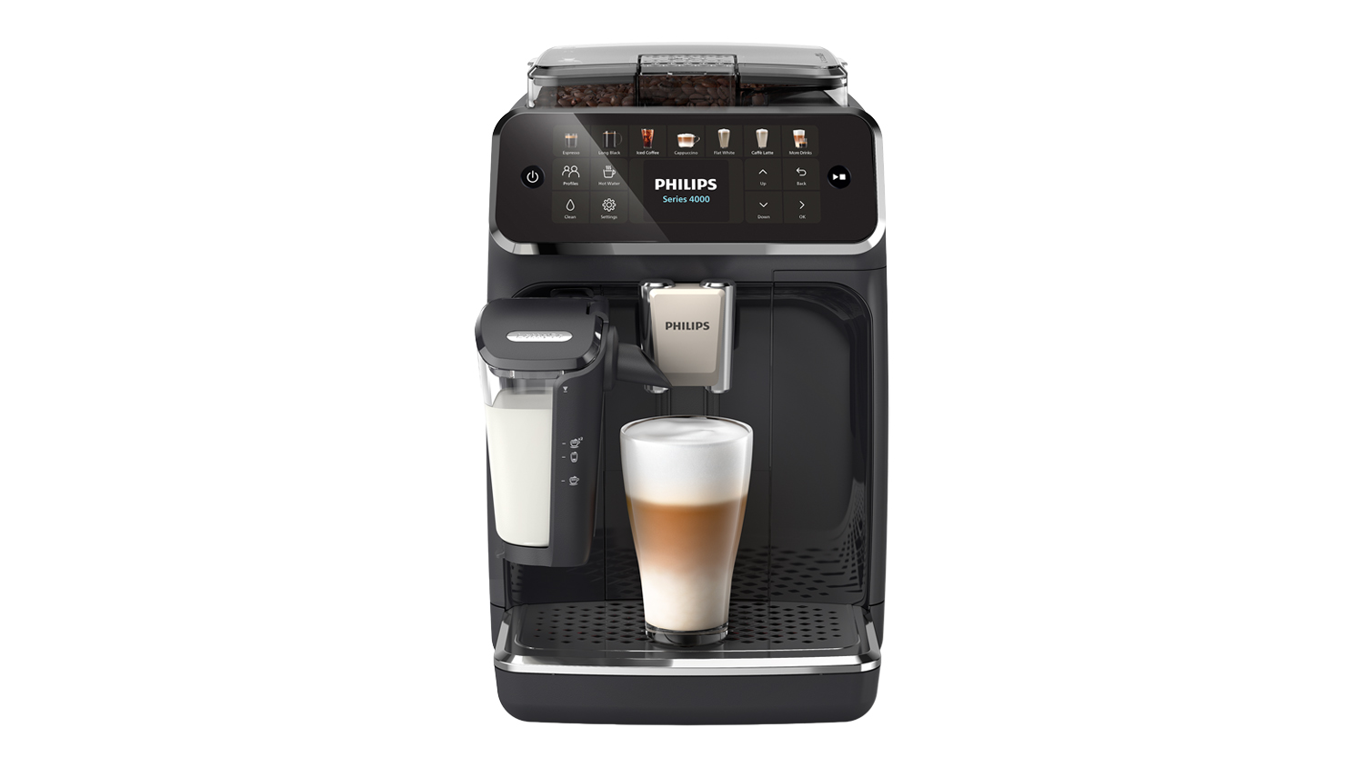 Philips 4400 Series LatteGo Fully Automatic Espresso Machine in a sleek black colour