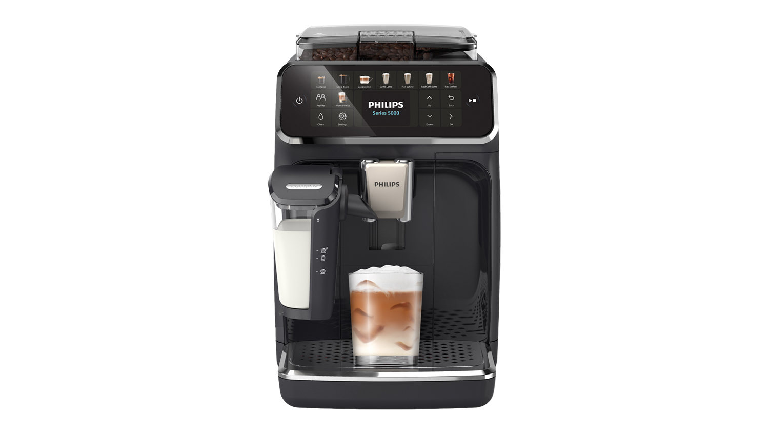 Philips 5500 Series LatteGo Fully Automatic Espresso Machine in a sleek black colour