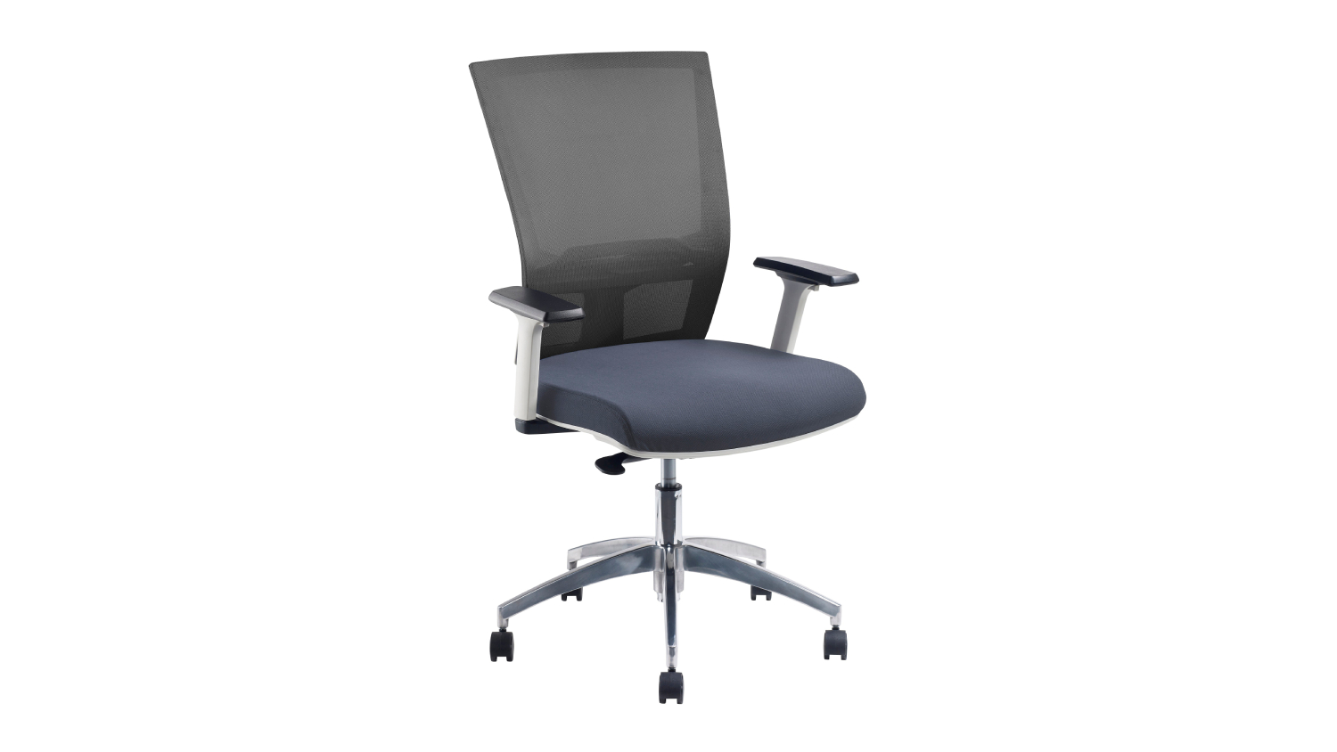Black mesh JASPER J Adv Air Plus Chair with a curved back, padded seat, and chrome swivel base with wheels