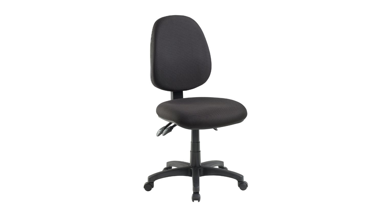 A right-angle view of a Jasper J ADV High Back Chair with an adjustable high back and a wheeled base