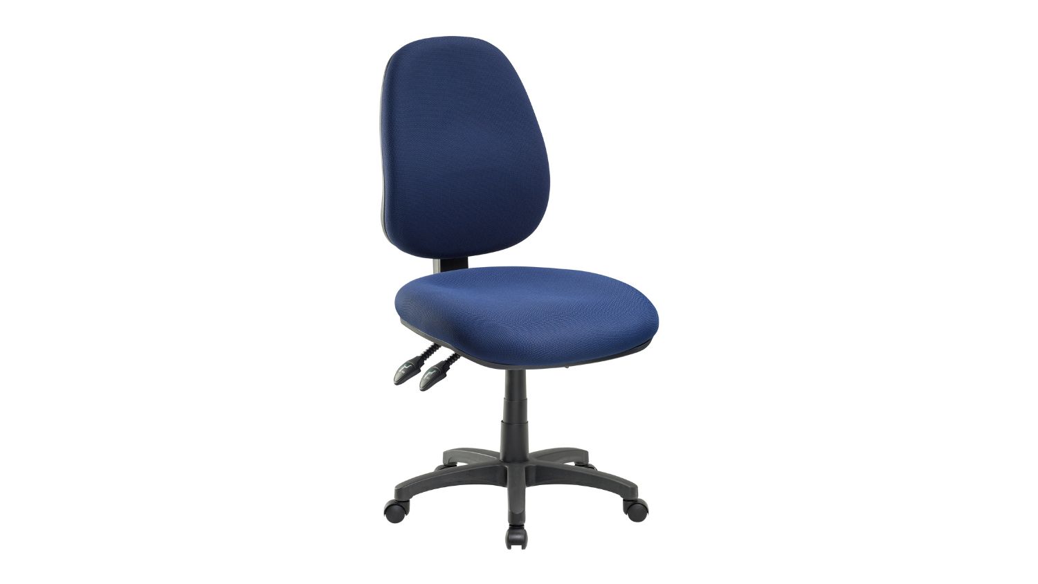 A right-angle view of a Jasper J ADV High Back Chair with an adjustable high back and a wheeled base