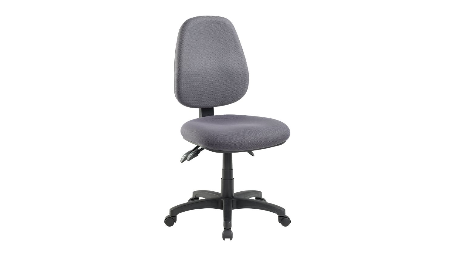 A right-angle view of a Jasper J ADV High Back Chair with an adjustable high back and a wheeled base