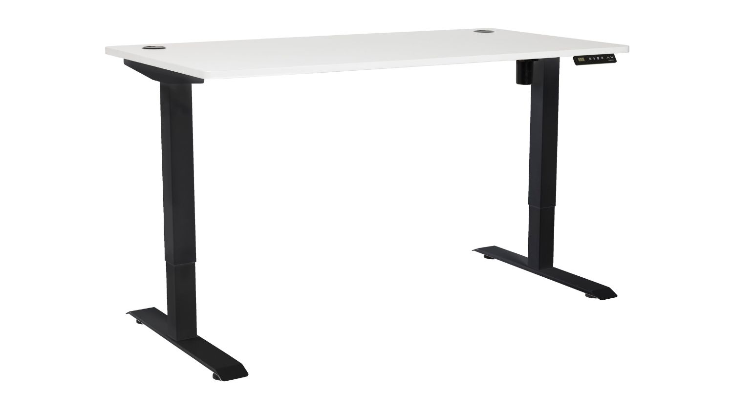 Jasper J Pulse Adjustable Desk with white top, black legs and digital height control panel