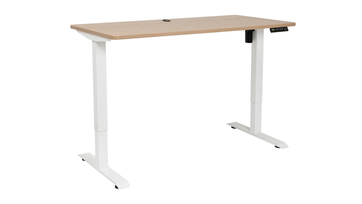 Jasper J Pulse Adjustable Office Desk with light wood tabletop, white metal legs and digital control panel